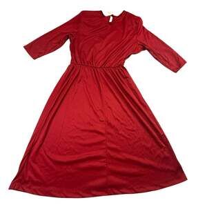 Blair Vintage Cranberry Red Pleated Shoulder Long Sleeve Midi Dress Size 14